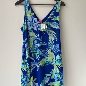 NWT Lily Pulitzer Blue & Green Tropical Shift Dress Size Large